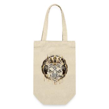 Gaming Skull Gold mit Headset und Krone - Geschenkbeutel für Flaschen - Natur - Vorne