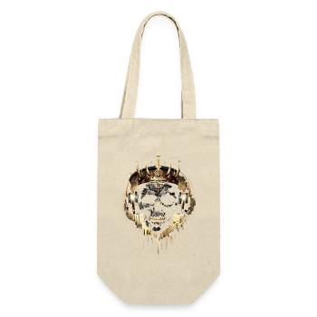 Golden Gaming Totenkopf mit Krone und Headset - Geschenkbeutel für Flaschen - Natur - Vorne