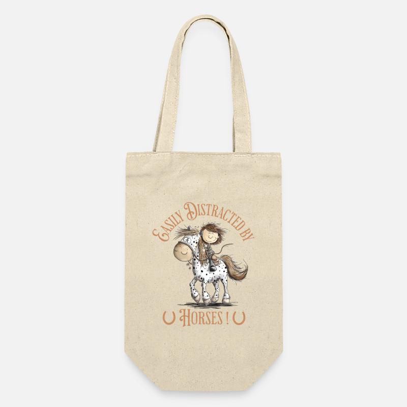 Drolliges Pferd mit Reiter Und Pferde Spruch - Geschenkbeutel für Flaschen - Natur
