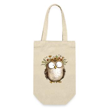 Eule mit Wildblumen Blumenkranz Cartoon - Geschenkbeutel für Flaschen - Natur - Vorne