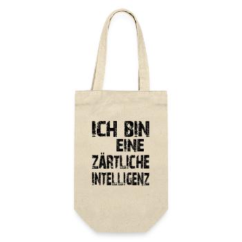 KI Spruch Ich bin eine zärtliche Intelligenz - Geschenkbeutel für Flaschen - Natur - Vorne