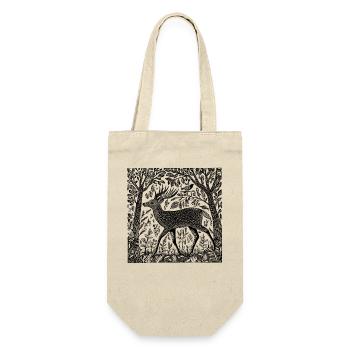 Reh Wald Natur Hirsch Holzschnitt Wildnis Geschenk - Geschenkbeutel für Flaschen - Natur - Vorne