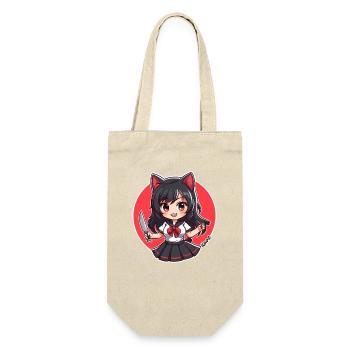 Chibi Cartoon Écolière avec couteau de cuisine - Sac à bouteille - nature - Devant