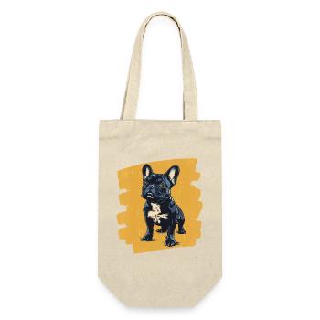 Frenchie Französische Bulldogge - Geschenkbeutel für Flaschen - Natur - Vorne