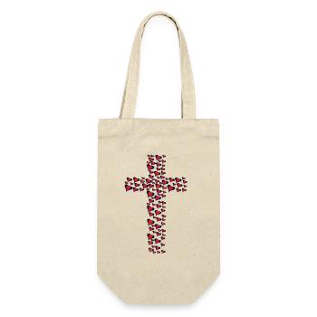 Heart Hearts Cross Crosses Crucifix - Gift Bag for Bottles - nature - Front
