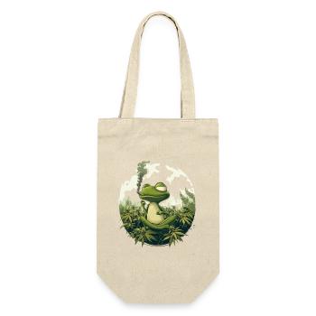 Frosch im Lotussitz mit Joint - Weed Frosch Design - Geschenkbeutel für Flaschen - Natur - Vorne