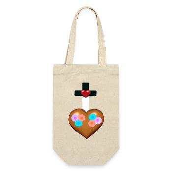 Kreuz Kreuze Herz Herzen Religion Jesus - Geschenkbeutel für Flaschen - Natur - Vorne