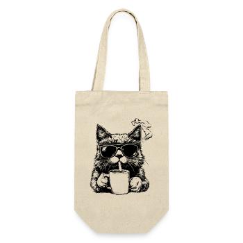 Cool: Katze mit Sonnenbrille, Zigarette und Kaffee - Geschenkbeutel für Flaschen - Natur - Vorne