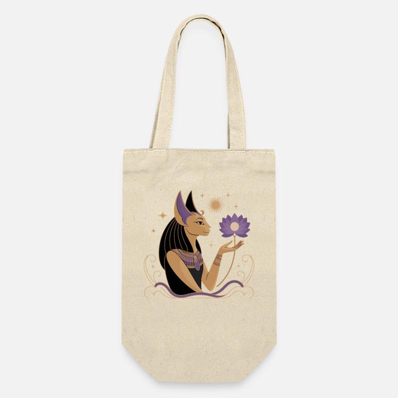 Heiterer Bastet Mit Einer Lotusblume - Geschenkbeutel für Flaschen - Natur