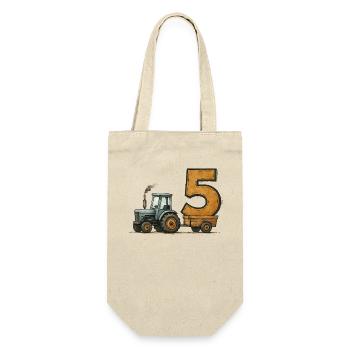 Geburtstag Traktor Mit Anhänger 5 Jahre Geburtstag - Geschenkbeutel für Flaschen - Natur - Vorne