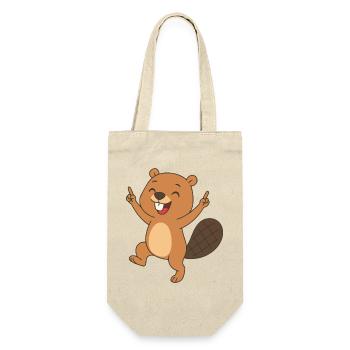 Fröhliches Biberbaby - Busy Beaver Baby - Geschenkbeutel für Flaschen - Natur - Vorne