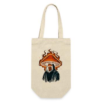Mystischer Pilz-Schamane in feuriger Kapuze - Geschenkbeutel für Flaschen - Natur - Vorne