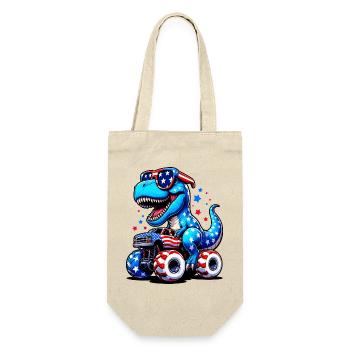 SSW24-T Rex Riding Monster Truck 3 - Geschenkbeutel für Flaschen - Natur - Vorne