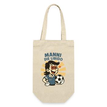 Manni schaut verliebt und hält einen Fußball - Geschenkbeutel für Flaschen - Natur - Vorne