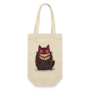 Grinsende schwarze Monster Katze - Geschenkbeutel für Flaschen - Natur - Vorne