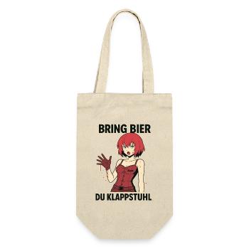 Comic Frau mit rotem Outfit und Spruch - Geschenkbeutel für Flaschen - Natur - Vorne