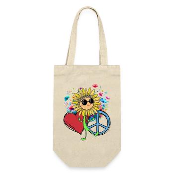 Hippe Sonnenblume Peace Herz Blume - Geschenkbeutel für Flaschen - Natur - Vorne