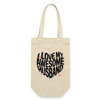 Awesome Husband Love Shirt - Retro süße Cartoon St - Geschenkbeutel für Flaschen - Natur - Vorne