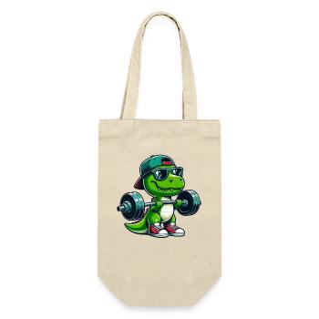 Cooler T-Rex Hantel Gewichtheber Fitness Cartoon - Geschenkbeutel für Flaschen - Natur - Vorne