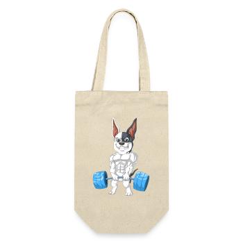 Französische Bulldogge Gewichtheben – Strong Dog Gym - Geschenkbeutel für Flaschen - Natur - Vorne
