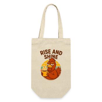 Müdes Huhn mit Kaffeetasse - Geschenkbeutel für Flaschen - Natur - Vorne