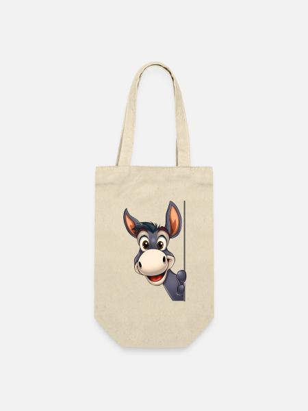 Süßer Esel schaut hervor: Cartoon-Tierillustration - Geschenkbeutel für Flaschen - Natur