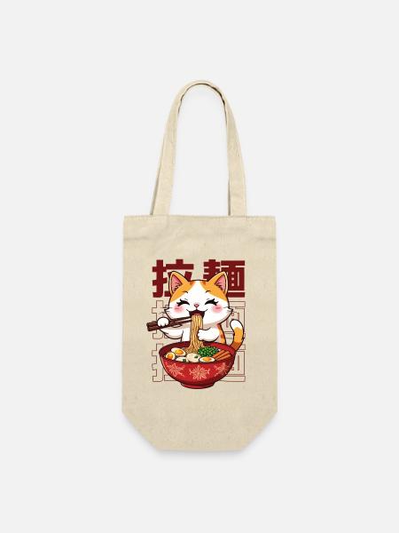 Japanische Ramen, die Kätzchen essen - Geschenkbeutel für Flaschen - Natur
