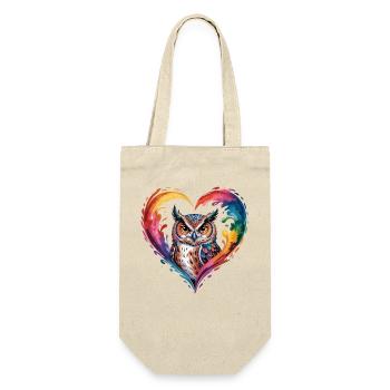 Farbige Eule Herz Design - Geschenkbeutel für Flaschen - Natur - Vorne