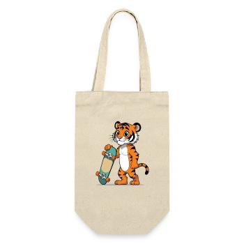 Kunstvoller Tiger mit Skateboard - Geschenkbeutel für Flaschen - Natur - Vorne