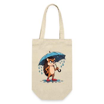 Cartoon Igel mit Regenschirm - Geschenkbeutel für Flaschen - Natur - Vorne
