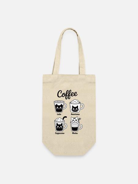 Katzen und Kaffee Shirt und Tassen Design - Geschenkbeutel für Flaschen - Natur