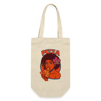 Femme afro avec pizza et illustration de fleur - Sac à bouteille - nature - Devant
