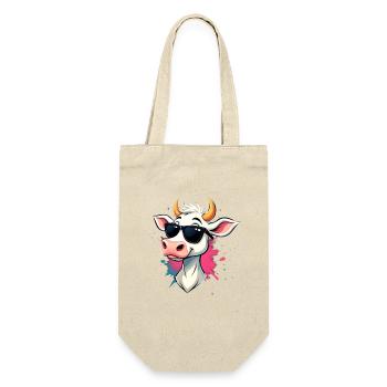 Chillen mit Sonnenbrille Kuh - Geschenkbeutel für Flaschen - Natur - Vorne