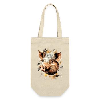 Schwein Hausschwein Sau Schweine Liebe Schweinchen - Geschenkbeutel für Flaschen - Natur - Vorne