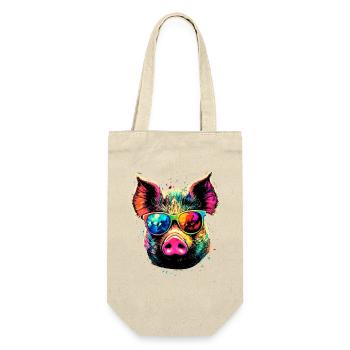 Schwein Hausschwein Sau Schweine Liebe Schweinchen - Geschenkbeutel für Flaschen - Natur - Vorne