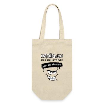 Humorvolles Fun Design -Natürlich bin ich nett... - Geschenkbeutel für Flaschen - Natur - Vorne