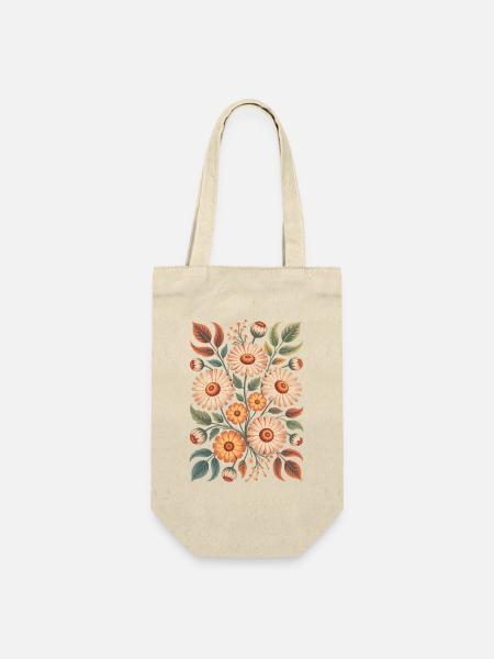 Blumenmuster in Naturfarben - Geschenkbeutel für Flaschen - Natur