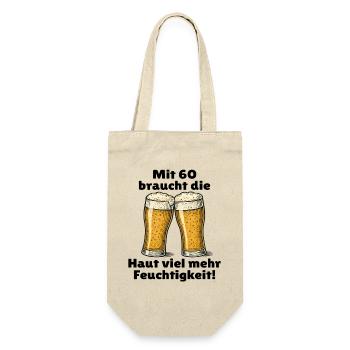 Männer 60. Geburtstag Bier Spruch - Geschenkbeutel für Flaschen - Natur - Vorne