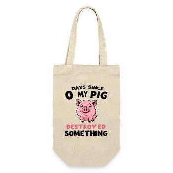 0 Days Since My Pig Destroyed Something Fun - Geschenkbeutel für Flaschen - Natur - Vorne
