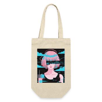 Anime Girl Vaporwave Glitch Ästhetik Motiv - Geschenkbeutel für Flaschen - Natur - Vorne