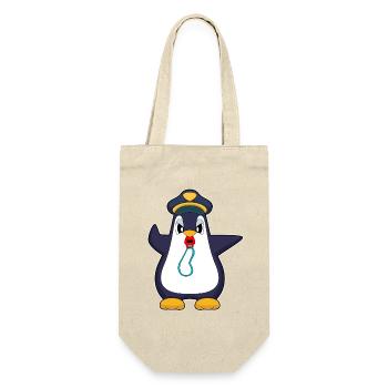 Pinguin Polizist Trillerpfeife Polizei - Geschenkbeutel für Flaschen - Natur - Vorne