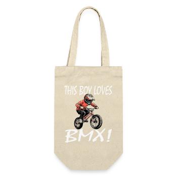 Junge BMX-Fahrer mit Helm - Geschenkbeutel für Flaschen - Natur - Vorne