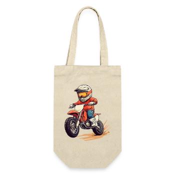 Motorrad fahrendes Kind mit Helm - Geschenkbeutel für Flaschen - Natur - Vorne