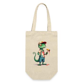 Dessin animé de peintre caméléon avec un rouleau à peinture - Sac à bouteille - nature - Devant