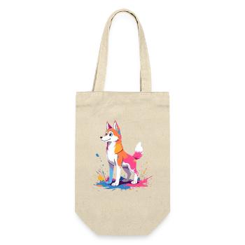 Bunter Kreativ-Hund mit Farbklecksen - Geschenkbeutel für Flaschen - Natur - Vorne