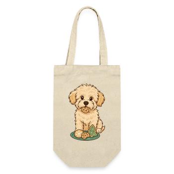 Maltipoo Weihnachten – Hund mit Plätzchen - Geschenkbeutel für Flaschen - Natur - Vorne