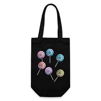 Retro Lolli Lollis Süßigkeiten 60er - Geschenkbeutel für Flaschen - Schwarz - Vorne