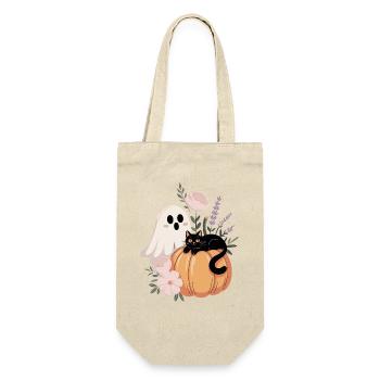 Geist Kürbis Katze Vintage Blumen Halloween Herbst - Geschenkbeutel für Flaschen - Natur - Vorne