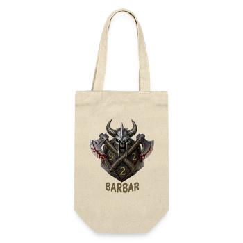 W20 mit Äxten & Hörnerhelm – Barbar Fantasy Dice - Geschenkbeutel für Flaschen - Natur - Vorne