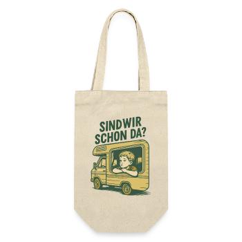 Sind Wir Schon Da? lustiges Camping Wohnmobil - Geschenkbeutel für Flaschen - Natur - Vorne
